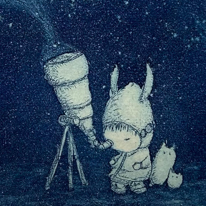 【オリジナル銅版画】前田 勝弘（Katsuhiro MAEDA）「キニナッテしかたがないので ボウエンキョウをのぞくのだ（ed. 5/10）」