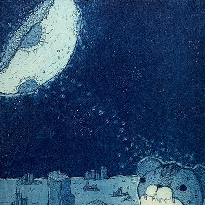 【オリジナル銅版画】前田 勝弘（Katsuhiro MAEDA）「ミカヅキかがやくそのヨルにツキのワーグマはやってくる（ed. 2/10）」